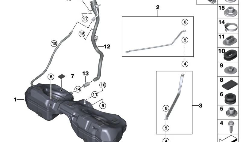 Depósito de combustible de plástico OEM 16119503055 para BMW G80, G82 (M3, M4). Original BMW.