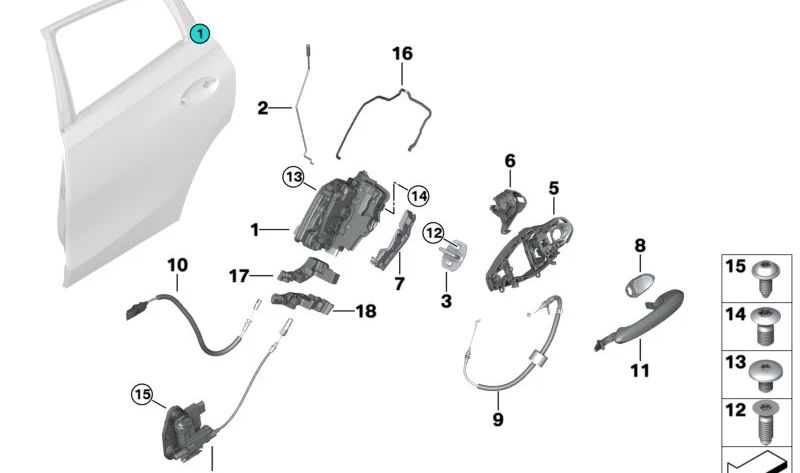 Ayuda de cierre trasera izquierda para BMW X6 F96, G06 (OEM 51227474645). Original BMW