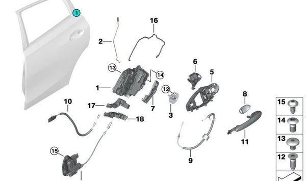 Ayuda de cierre trasera izquierda para BMW X6 F96, G06 (OEM 51227474645). Original BMW