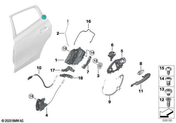 Palanca de accionamiento puerta trasera derecha para BMW X6 F96, G06 (OEM 51227474618). Original BMW.