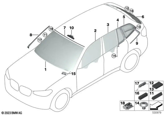 Cristal lateral fijo puerta trasera derecha para BMW X3 F97, G01 (OEM 51357410056). Original BMW