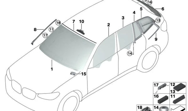 Cristal lateral fijo trasero derecho para BMW X3 G01 (OEM 51377410058). Original BMW.