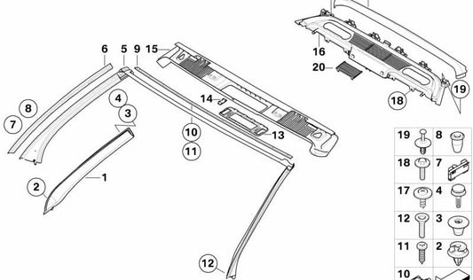 ** Consiglio di tensione per la base del parabrezza in Pilar A OEM 51767175474 per BMW E63, E64. BMW originale.