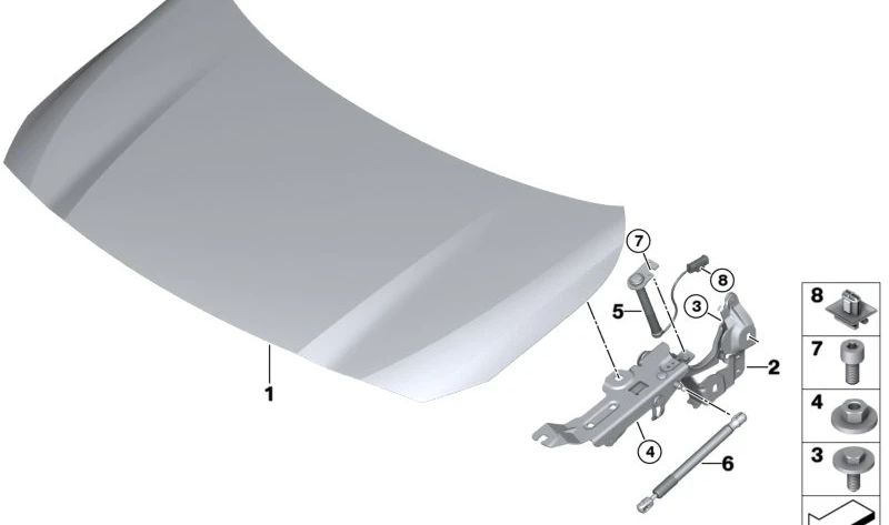 Amortiguador de Gas Capó Frontal Activado para BMW U06 (OEM 51238737114). Original BMW