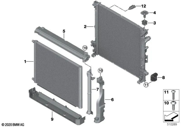 Soporte del radiador de refrigerante derecho para BMW G07 (OEM 17117998740). Original BMW