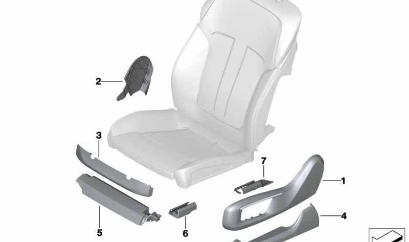 Cubierta del asiento exterior izquierda para BMW G11, G12 (OEM 52107990411). Original BMW