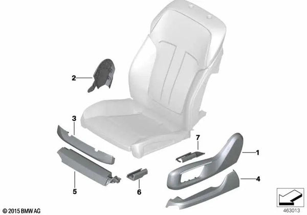 Tapa del asiento exterior izquierda para BMW Serie 7 G11, G11N, G12, G12N (OEM 52107990409). Original BMW