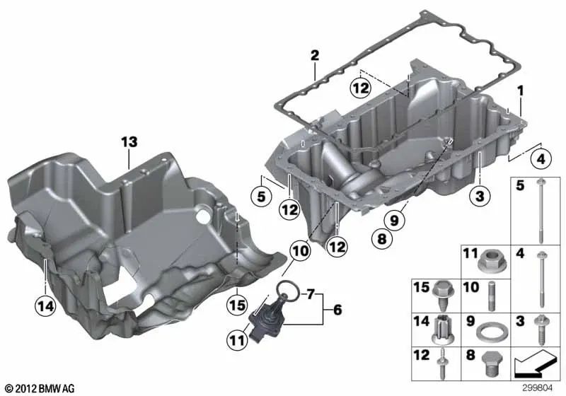 Oil pan for BMW 5 Series F10, F11, F18N (OEM 11137603638). Genuine BMW.