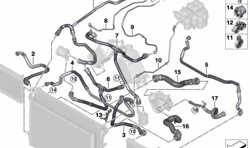 Mangueira do radiador de líquido de arrefecimento OEM 17127856735 para BMW F90 M5. BMW originais.