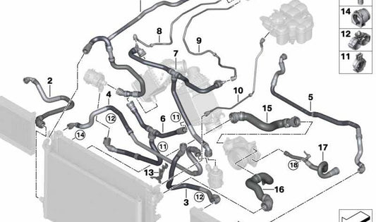 Manguera del radiador de refrigerante externo para BMW Serie 5 F90, F90N (OEM 17127856734). Original BMW