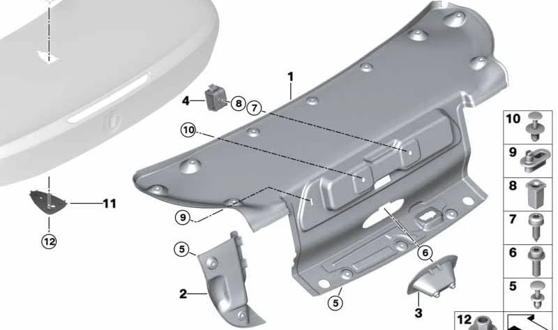 Rivestimento interno della scheda OEM 51497295253 per BMW F33, F83 (Serie 4 Cabrio). BMW originale.