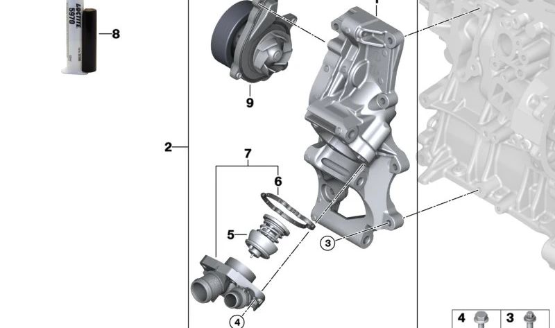 Bomba de agua OEM 11518586721 para BMW F20, F21, F22, F23, F30, F31, F32, F33, F34, F36, G30, G31, X1 F48, X2 F39, X3 G01, X4 G02, Z4 G29. Original BMW.