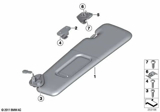 Sonnenblende con etiqueta derecha para BMW F06, F13 (OEM 51168052480). Original BMW