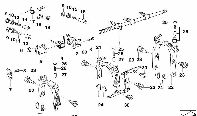 Palanca selectora con rodamiento OEM 23311282556 para BMW E36, E46, E34, E39, E32, E38, E53. Original BMW.