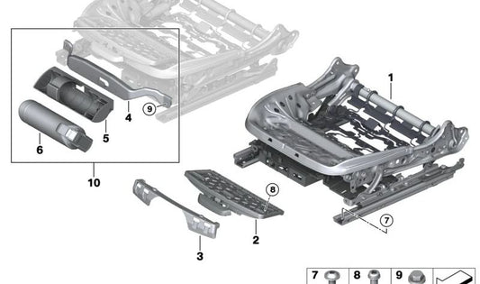 Mecanismo del asiento izquierdo OEM 52107421857 para BMW F91, F92, G14, G15. Original BMW.