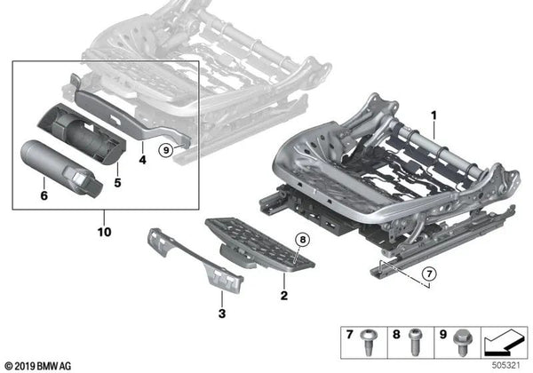 Mecanismo de asiento derecho para BMW Serie 8 F91, F92, G14, G15 (OEM 52107421858). Original BMW