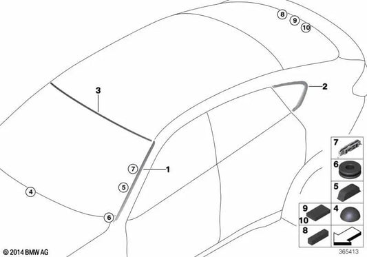 Moldura de ventanilla lateral trasera izquierda para BMW X6 F16 (OEM 51377317827). Original BMW