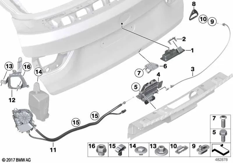 Cerradura del maletero para BMW F34, F34N, F16, F86 (OEM 51247397630). Original BMW