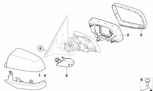 Juego de Cubiertas para la Base del Espejo para BMW E60N, E61N, E63N, E64N (OEM 51167203859). Original BMW.