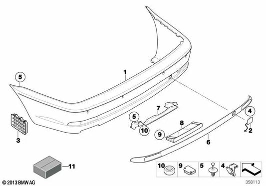 Grundierte Stoßstangenverkleidung hinten für BMW 3er E46 (OEM 51127112643). Original BMW.