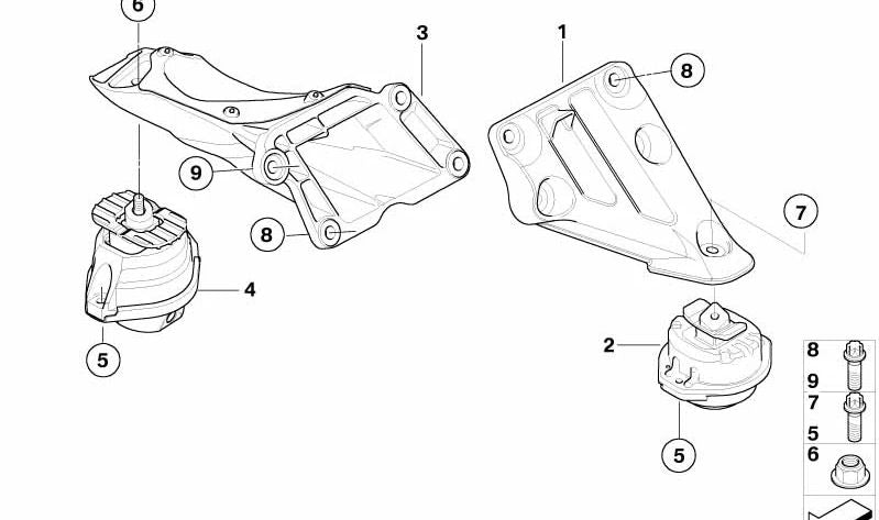 Soporte motor izquierdo OEM 22116769285 para BMW E60, E61. Original BMW.