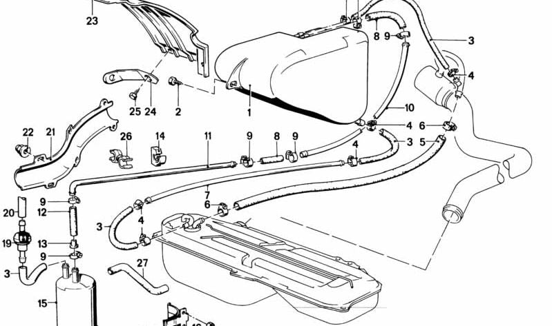 OEM fuel ventilation tube 16131177466 for BMW E30. Original BMW.