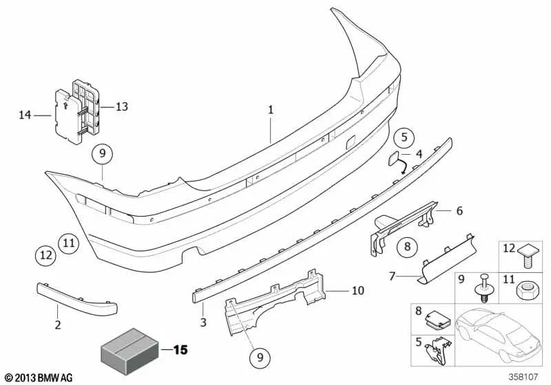 Moldura parachoques trasero derecha para BMW Serie 3 E46 (OEM 51128252818). Original BMW