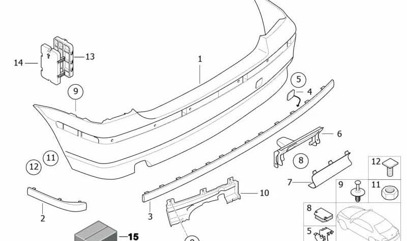 Revestimiento parachoques imprimado trasero para BMW Serie 3 E46 (OEM 51127030891). Original BMW.