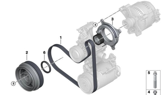 Mechanischer Riemenspanner für BMW G20, G21, G22, G23, G26, G30N, G31N, G32N, G01N, G02N, G05, G18, G06, G07 (OEM 11287952899). Original BMW.