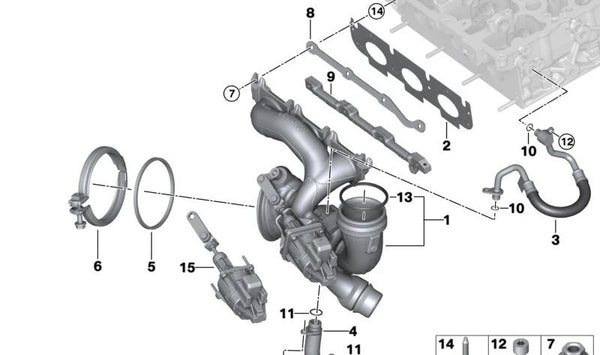 Junta del colector de escape OEM 11627625167 para BMW F45, F46, I12, I15. Original BMW