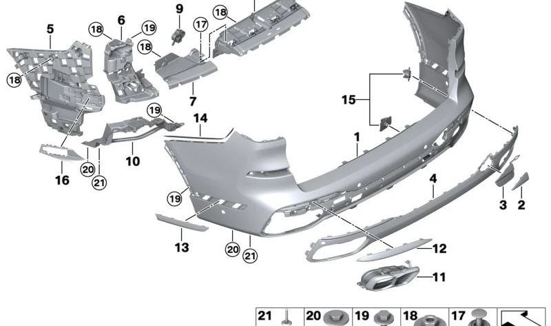 Embellecedor de escape derecho OEM 51125A1FA18 para BMW G05, G06, G07. Original BMW.