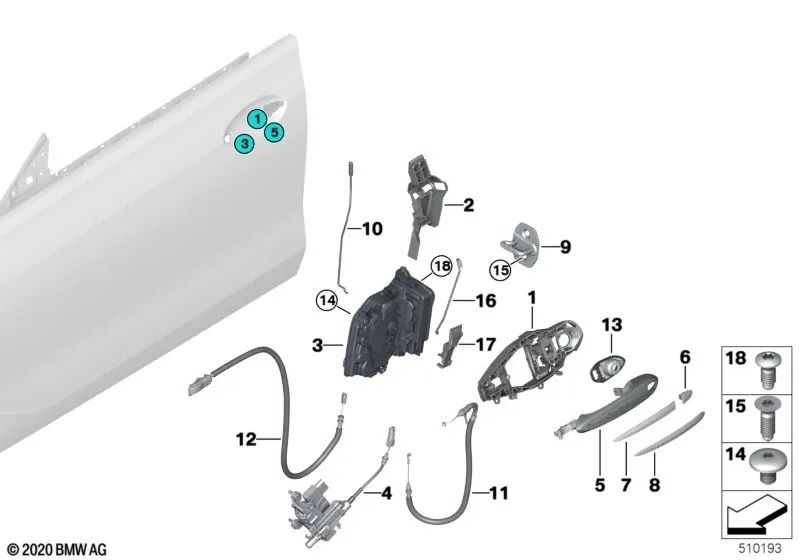 Linker außen lackierter Türgriff für BMW F90, G30, G31, G38, G32 (OEM 51218492267). Original BMW.