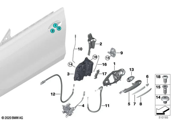 Manilla de puerta pintada exterior izquierda para BMW F90, G30, G31, G38, G32 (OEM 51218492267). Original BMW.