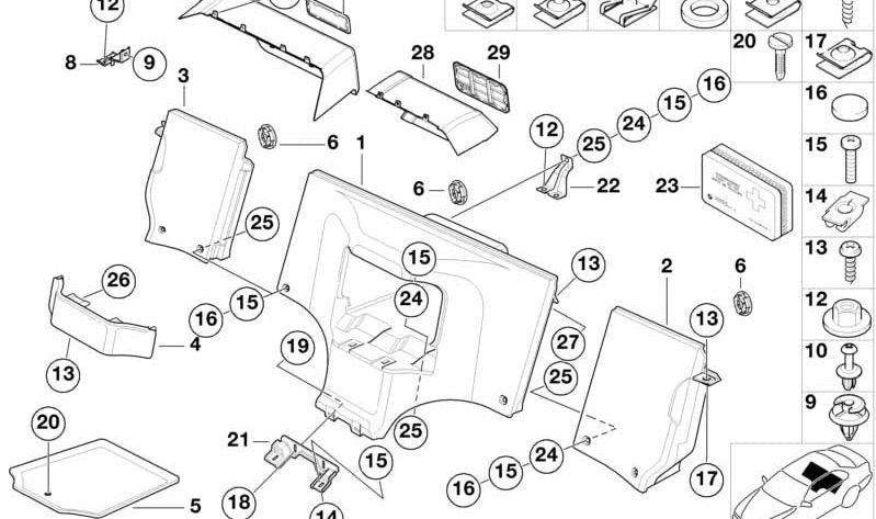 Soporte Caja de Almacenamiento para varios modelos/series de BMW (OEM 51468400380). Original BMW