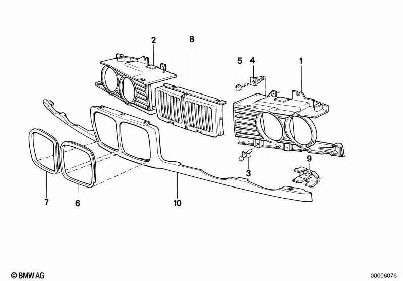 Rejilla decorativa izquierda para BMW Serie 5 E34 (OEM 51138148311). Original BMW