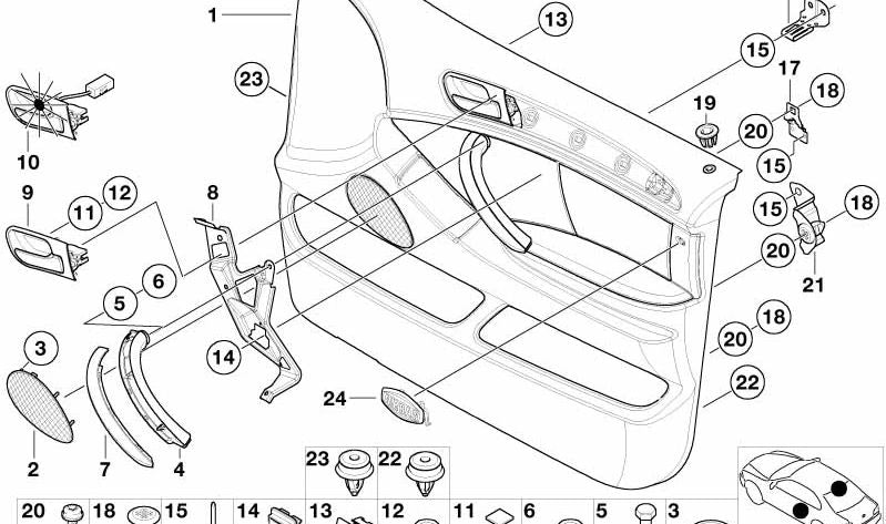 Panel de Altavoz Derecho para BMW X5 E53 (OEM 51418264140). Original BMW