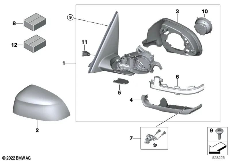 Juego de Cubiertas de Base de Espejo para BMW X3 F97, G01, G08, X4 F98, G02, X5 F95, G05, X6 F96, G06, X7 G07, XM G09 (OEM 51168496625). Original BMW