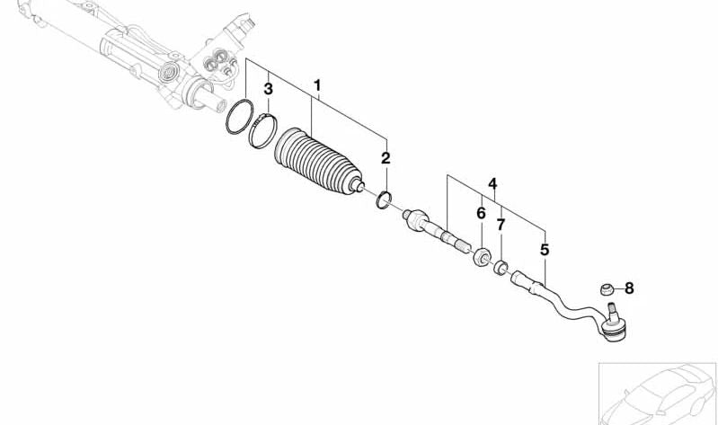 Tie rod for BMW X3 E83, E83N (OEM 32103444999). Original BMW.