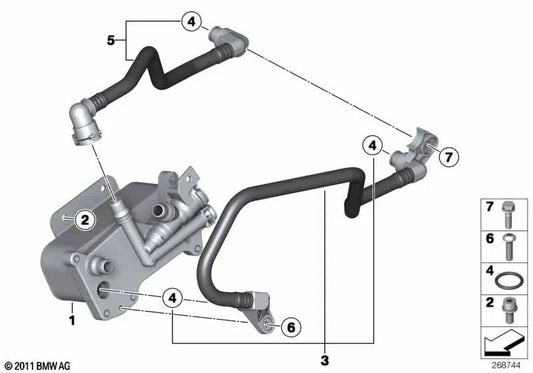 Línea de refrigeración del aceite de la transmisión de avance para BMW F07, F10, F11, F18 (OEM 17227619744). Original BMW