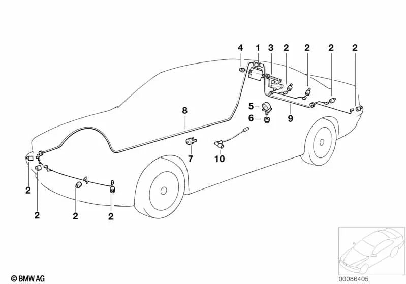 Sensor ultrasónico blanco alpino para BMW Serie 5 E39, E60, E61, Serie 6 E63, E64, Z4 E85, E86 (OEM 66206989103). Original BMW.