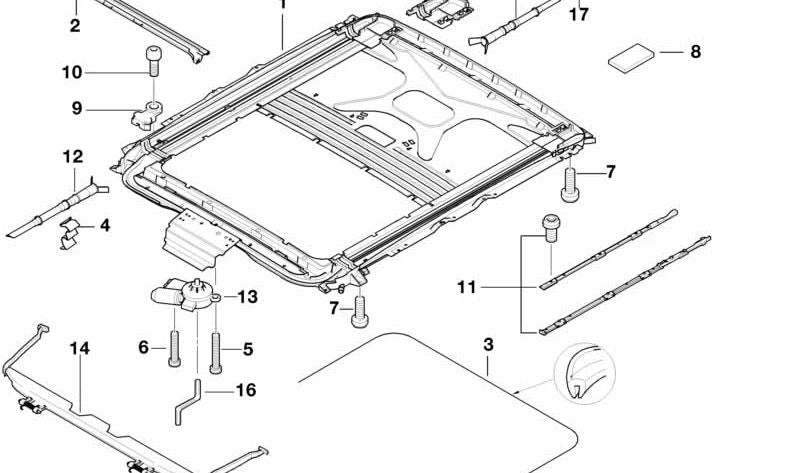 Unidad de tracción del techo solar para BMW Serie 5 E39, X5 E53 (OEM 67618377939). Original BMW