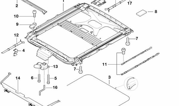 Unidad de tracción del techo solar para BMW Serie 5 E39, X5 E53 (OEM 67618377939). Original BMW