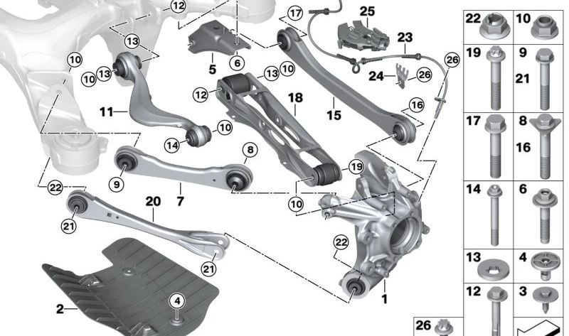 Barra estabilizadora derecha con soporte de goma OEM 33308860836 para BMW (Modelos compatibles: E70, E71, E72, F15, F16). Original BMW.