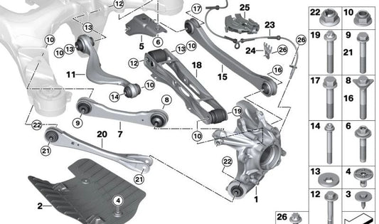 Barra estabilizadora derecha con soporte de goma OEM 33308860836 para BMW (Modelos compatibles: E70, E71, E72, F15, F16). Original BMW.