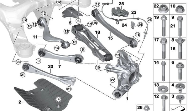 Brazo de control trasero derecho OEM 33326898564 para BMW Serie 1 (E81, E82, E87, E88), Serie 3 (E90, E91, E92, E93). Original BMW