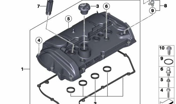 Tapa de culata para BMW Serie 1 F20, F21, Serie 3 F30, F31, F35 (OEM 11127646553). Original BMW