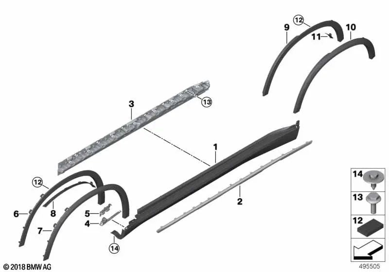 Cubierta del faldón derecho para BMW G05 (OEM 51778498996). Original BMW