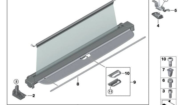 Cubierta derecha de soporte para red divisoria OEM 51447347996 para BMW X5 (F15) y BMW X5 M (F85). Original BMW