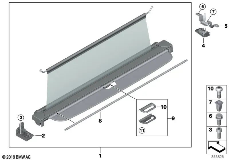 Aufrollbare Kofferraum-Sonnenblende für BMW X5 F15, F85 (OEM 51477374350). Original BMW.