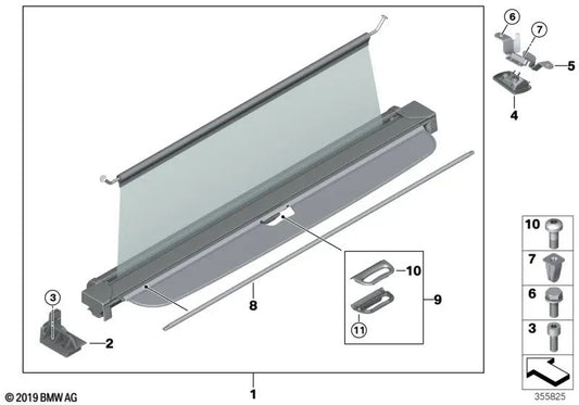 Aufrollbare Kofferraum-Sonnenblende für BMW X5 F15, F85 (OEM 51477374350). Original BMW.